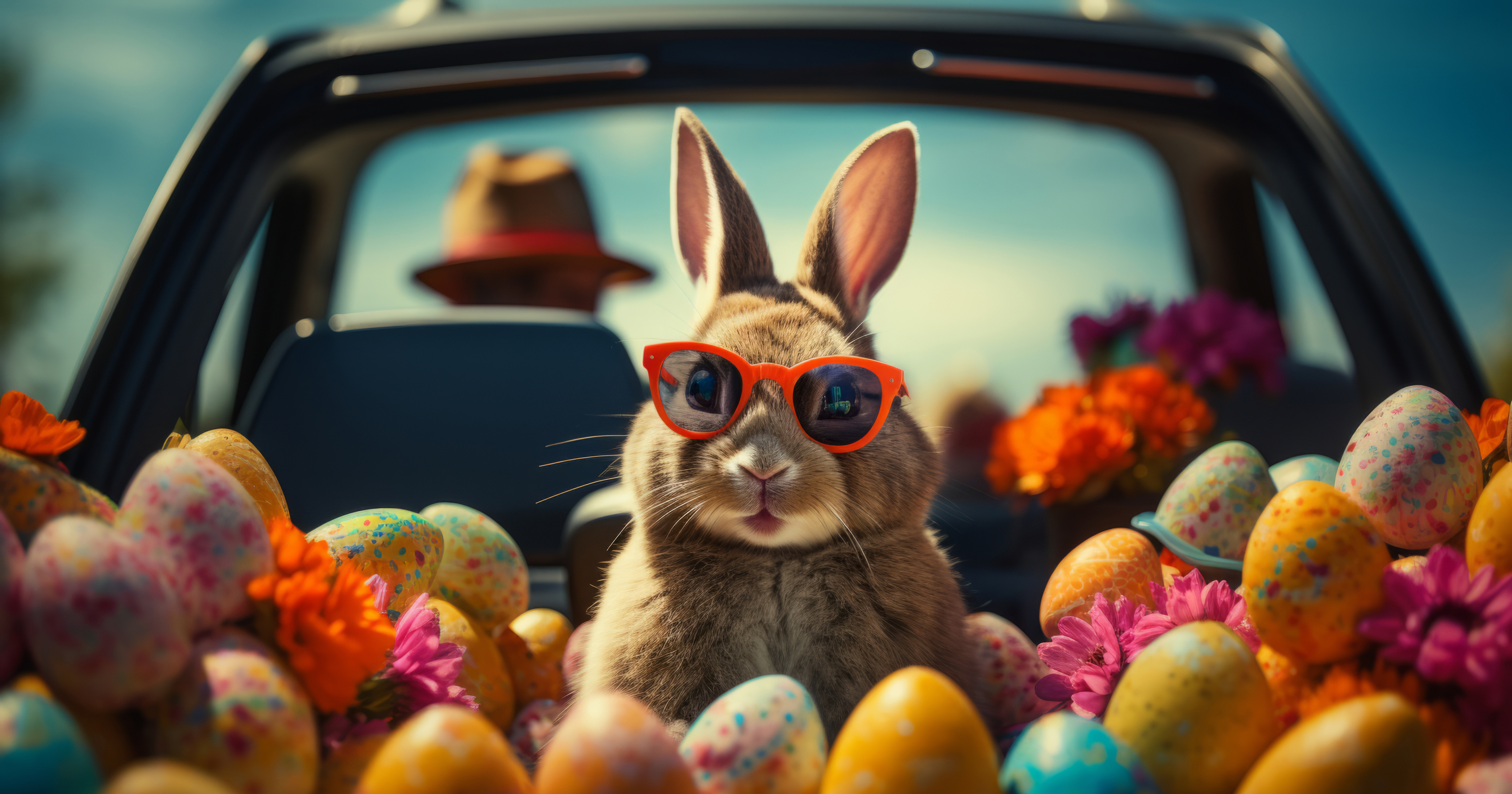 Ein Feld von roten Tulpen mit gelben Akzenten. Die Tulpen sind bereits geöffnet und blühen. Im Hintergrund ist verschwommen eine Lichtung zu erkennen.